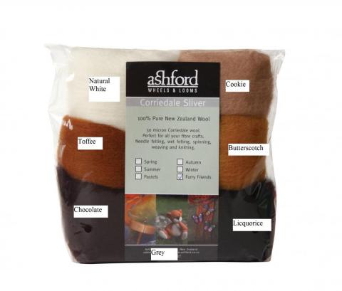 Ashford Dyed 7 Colour Corriedale Top 100g