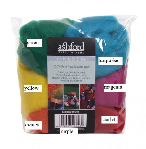 Ashford Dyed 7 Colour Corriedale Top 100g