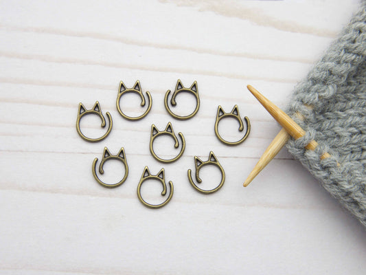 Antique Gold Cat Split Ring Stitch Markers