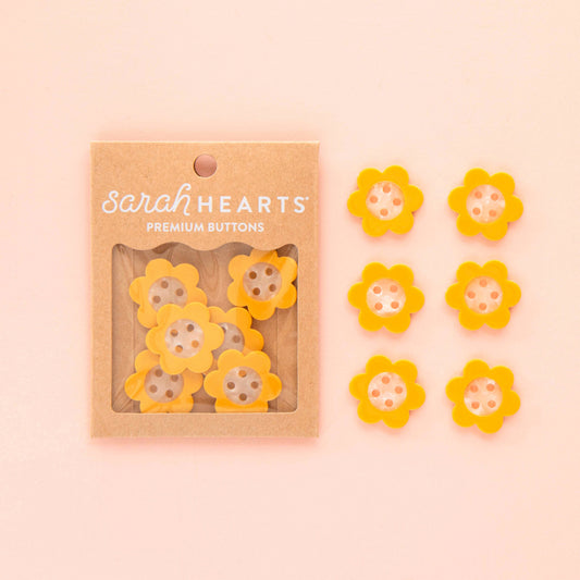 Sarah Hearts Yellow Daisy Large 1" Buttons